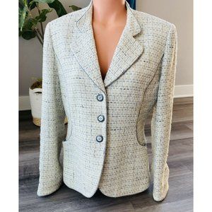 Tahari Yellow Gray Tweed Blazer 10 Three Button